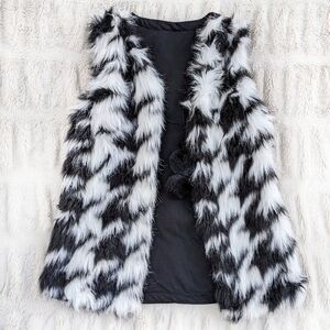 "Cruella" Faux Fur Black & White Shag Pompom Vest, One Size Fits Many